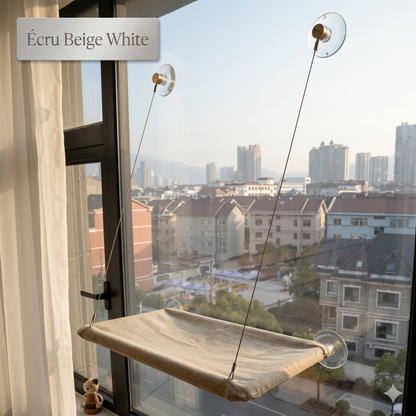 Hamac de fenêtre pour chat — Variante Beige Écru, lumière dorée